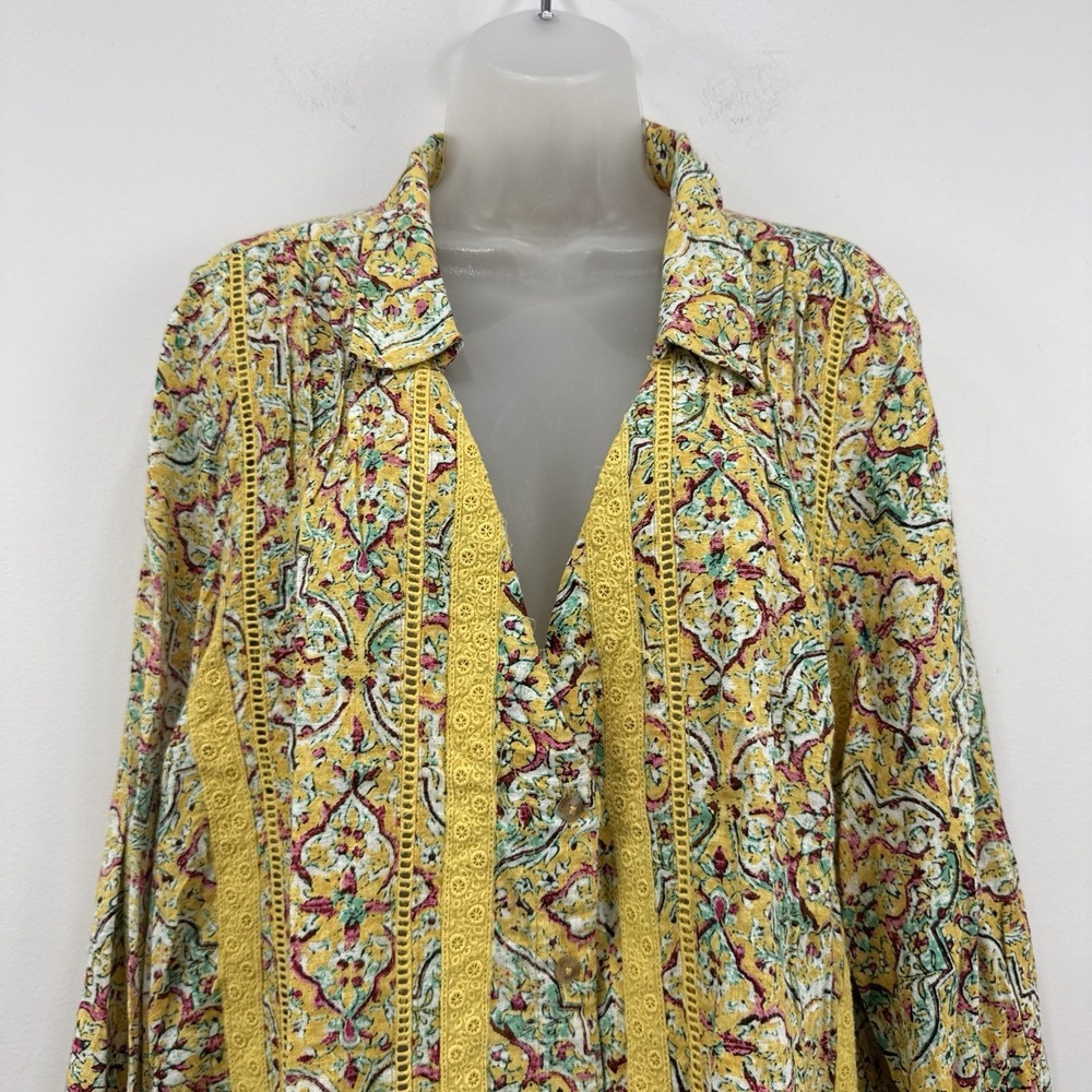 Anthropologie Pilcro Pintuck Peasant Blouse 3X Embroidered Boho Button Up Retro - Picture 8 of 14